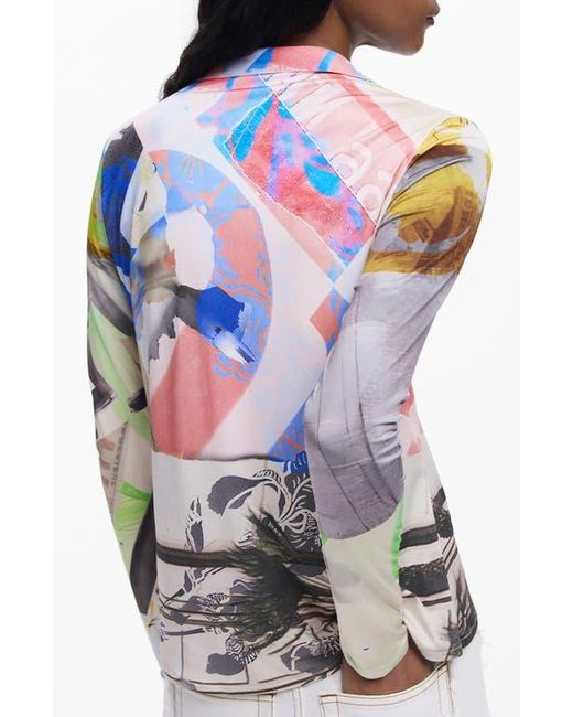 Desigual White Abstract Print Button-Up Shirt