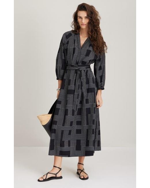 Nordstrom Women's Black Long Sleeve Belted Cotton Poplin Maxi Dress Nordstrom Women's Black Long Sleeve Belted Cotton Poplin Maxi Dress