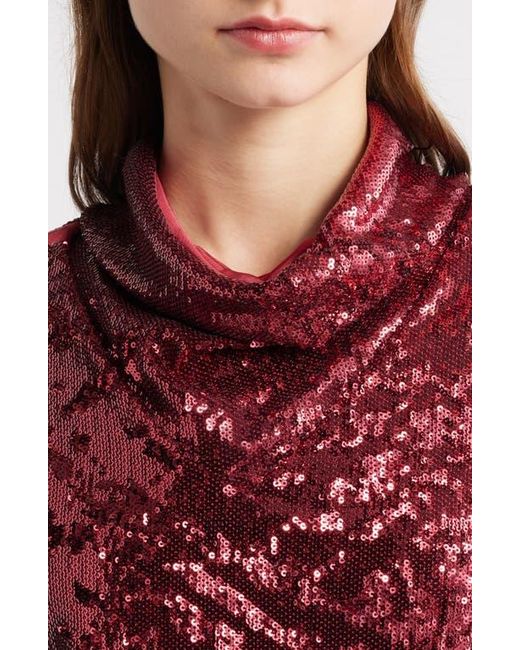 Boss Red Sequin Mock Neck Top