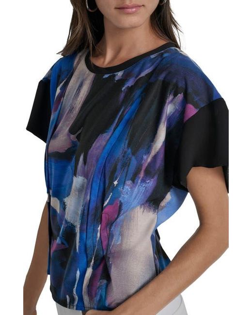 DKNY Blue Chiffon Sleeve Knit Top