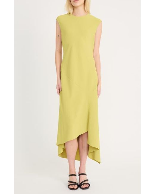 Luxely Women's Yellow Beach Crepe Asymmetric Midi Dress