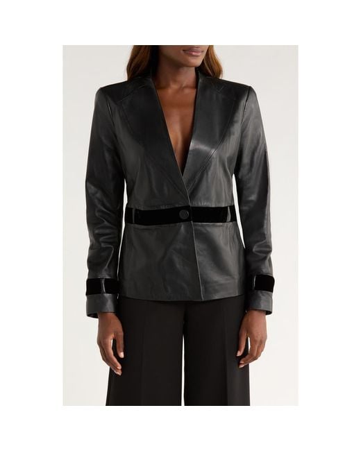 Emporio Armani Black Velvet Trim Leather Blazer