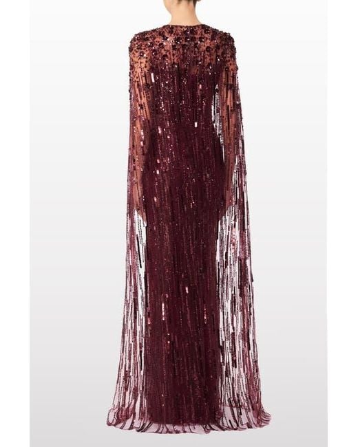 Jenny Packham Purple Ruby Sequin-Embellished Cape Maxi Dress