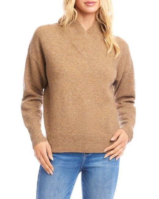 Karen Kane Blue Crossover Collar Sweater