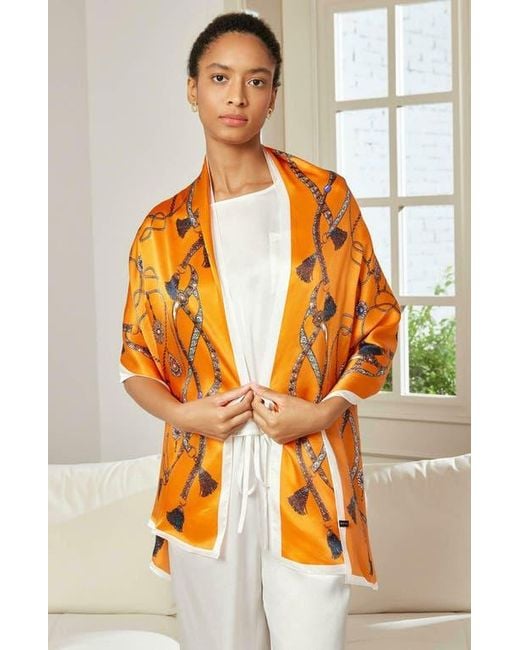 小物 YOKE / STILL JACQUARD LONG STOLE(ORANGE) SILKSILKY Silk Printed Rectangular Long Stole Scarf in Orange | Lyst