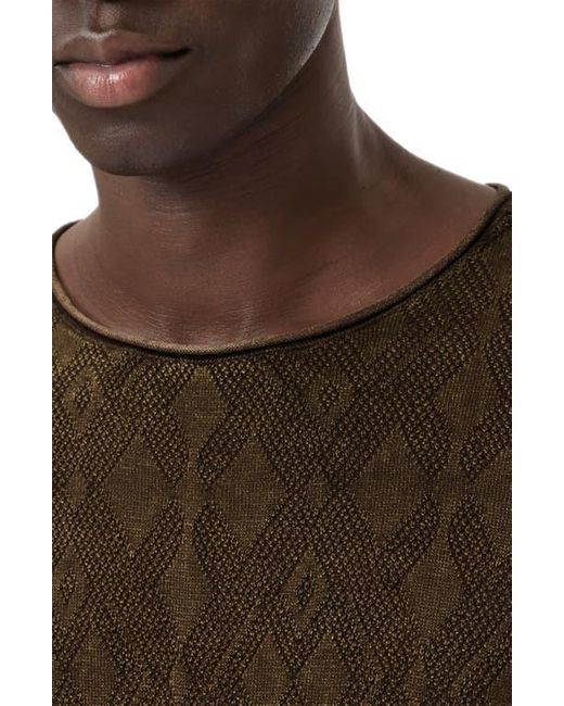 John Varvatos Brown Brycen Broken Argyle Organic Cotton Sweater for men