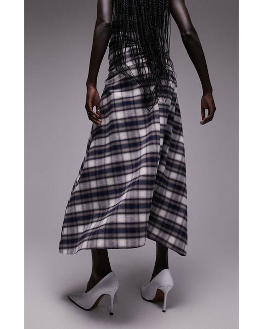 TOPSHOP Plaid Maxi Skirt in Gray | Lyst