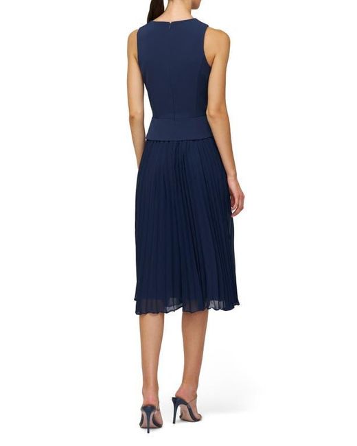 Kay Unger Blue Orella Pleated Mixed Media Cocktail Dress