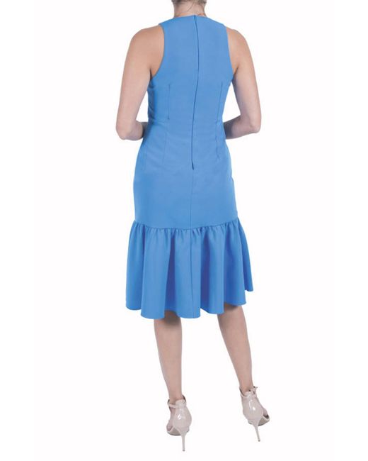 Julia Jordan Blue Sleeveless Flounce Hem Crepe Dress