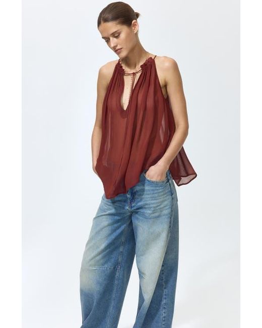 H&M Red Oversized Drawstring Top