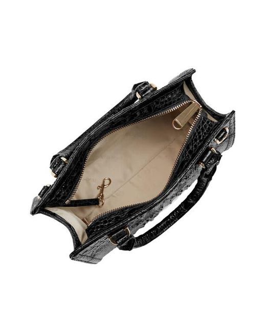 Brahmin Black Cami Croc Embossed Leather Satchel