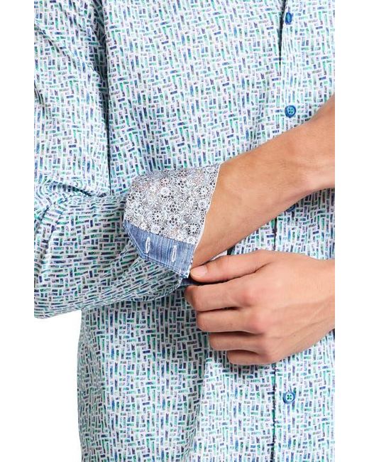 Robert Graham Blue Lenox Geo Print Stretch Cotton Button-Up Shirt for men