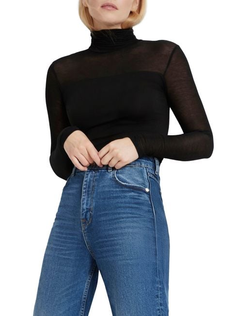 MARCELLA Black Sheer Panel Turtleneck Top