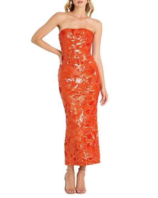 HELSI Red Leslie Pattern Sequin Strapless Gown
