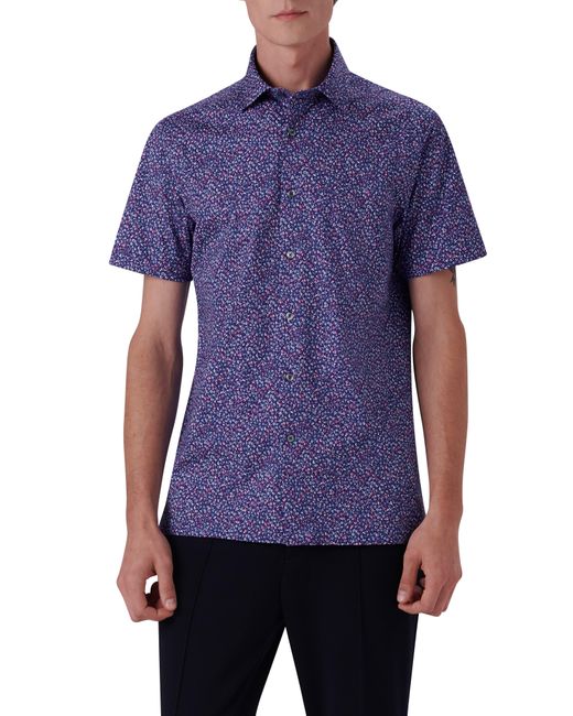 Bugatchi Purple Milo Ooohcotton Floral Short Sleeve Button-up Shirt for men