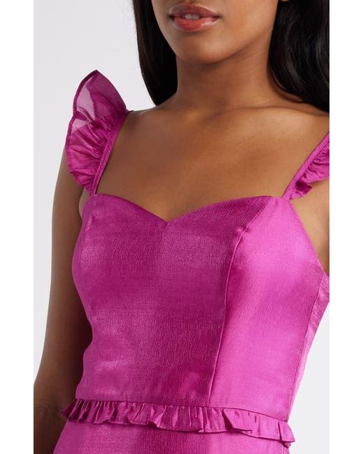 Lulus Pink Ruffle Detail Textured Satin Dress