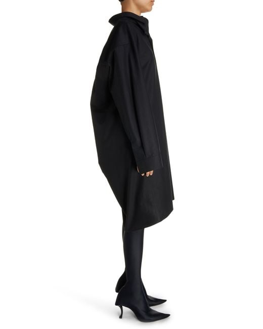 Balenciaga Black Kick Collar Cocoon Long Sleeve Cotton Poplin Shirtdress