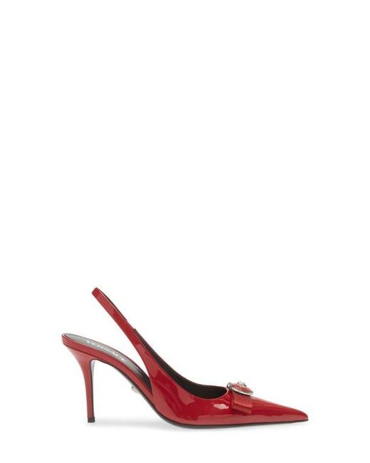 Versace Red Medusa Bow Pointed Toe Slingback Pump