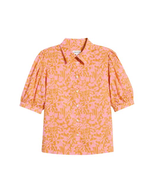 Liberty Orange Floral Puff Sleeve Cotton Shirt