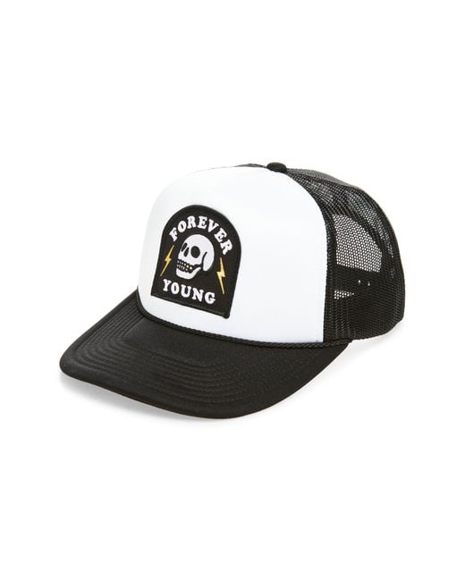 Local Beach Black Forever Young Patch Trucker Hat for men