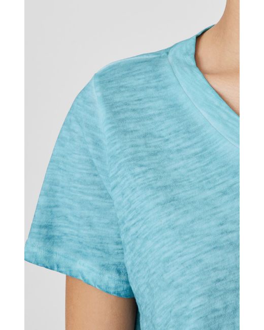 Eileen Fisher Blue V-neck Organic Cotton T-shirt