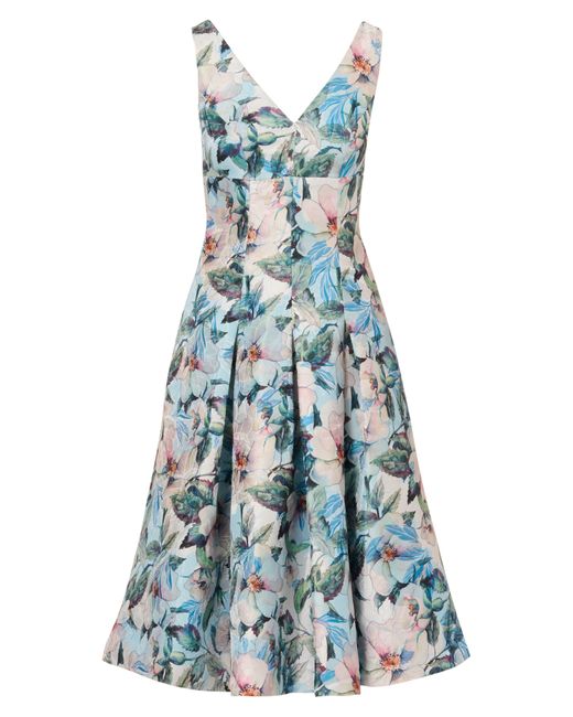Adrianna Papell Floral Jacquard Midi Fit & Flare Cocktail Dress in Blue |  Lyst