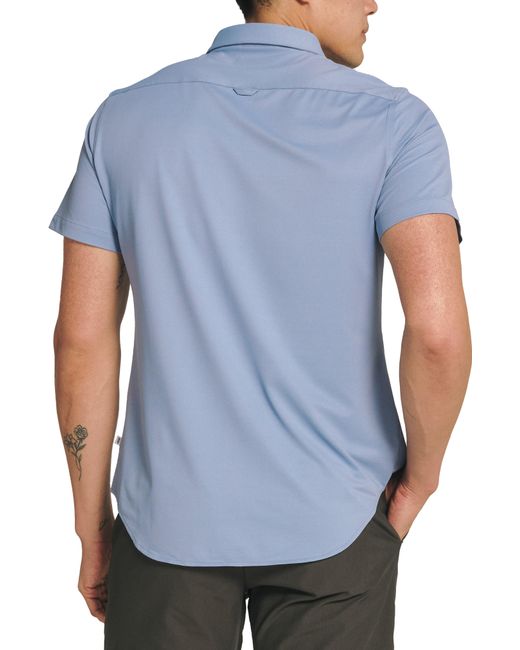 7 Diamonds Blue Owen Solid Short Sleeve Performance Button-up Shirt for men