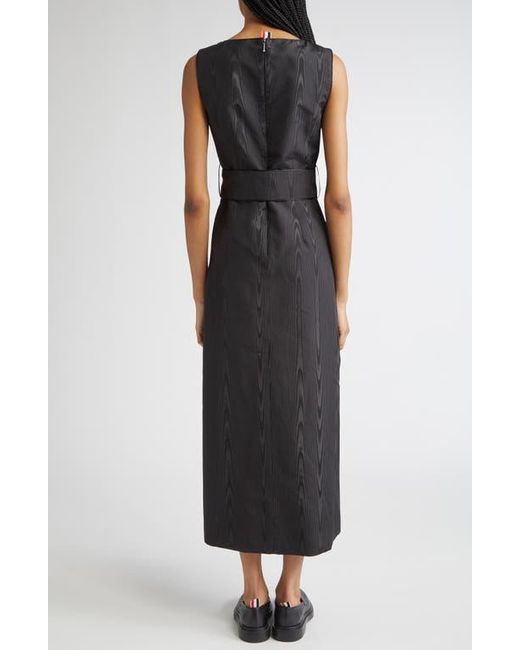 Thom Browne Bateau Neck Silk Moir Belted Dress in Black | Lyst