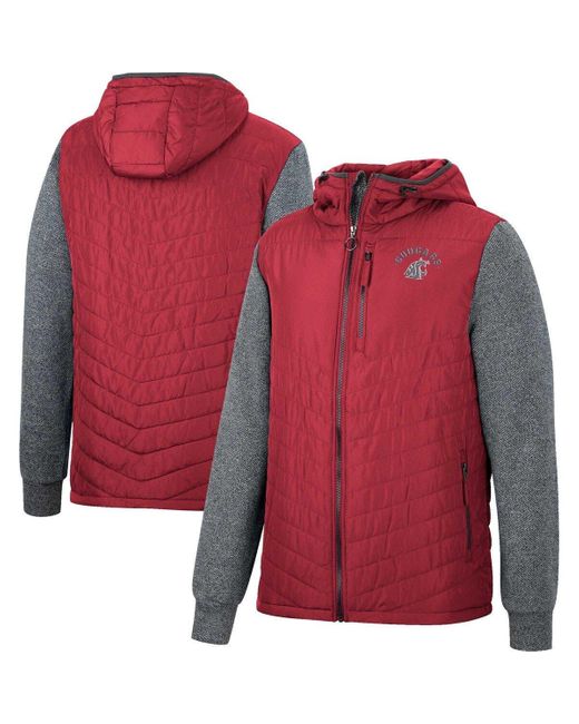Colosseum Athletics Red /charcoal Washington State Cougars Course Herringbone Full-zip Hoodie At Nordstrom for men