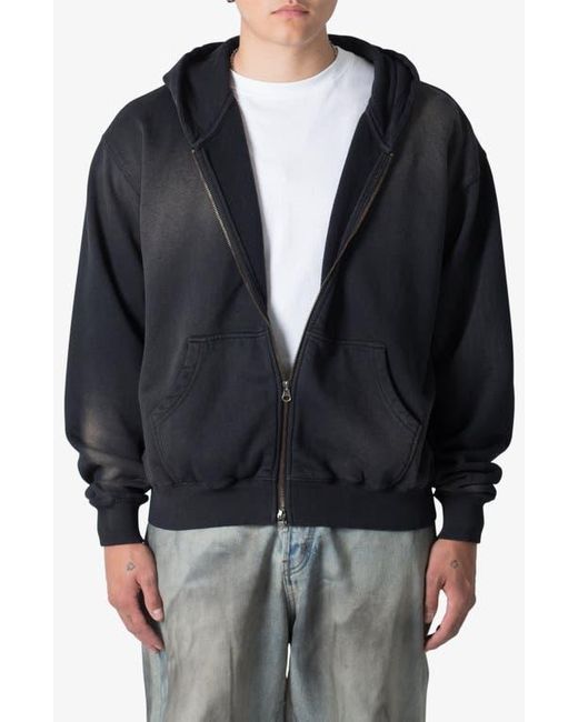 MNML Black Basic Faded Cotton Zip-Up Hoodie for men