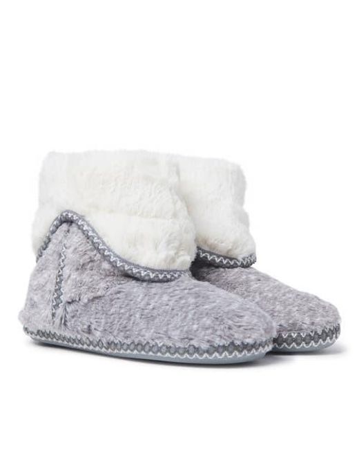 Dearfoams Gray Beth Faux Fur Fold Down Fuzzy Bootie Slipper