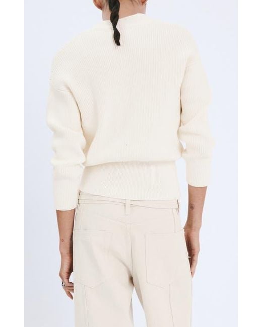 Mango Women's White V-Neck Rib Sweater