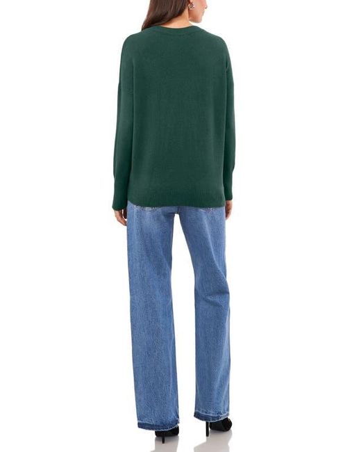 Vince Camuto Green Drop Shoulder V-Neck Sweater