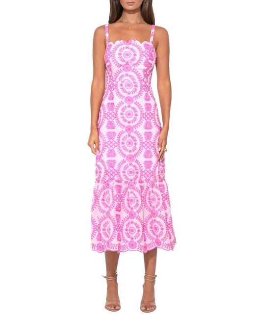 Adelyn Rae Raelynn Lace-Up Embroidered Midi Dress in Pink | Lyst