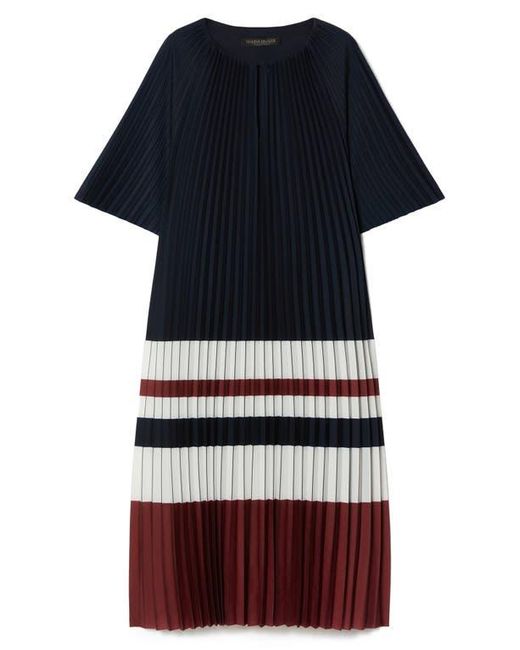 Marina Rinaldi Black Calibri Colorblock Pleated Crêpe De Chine Dress