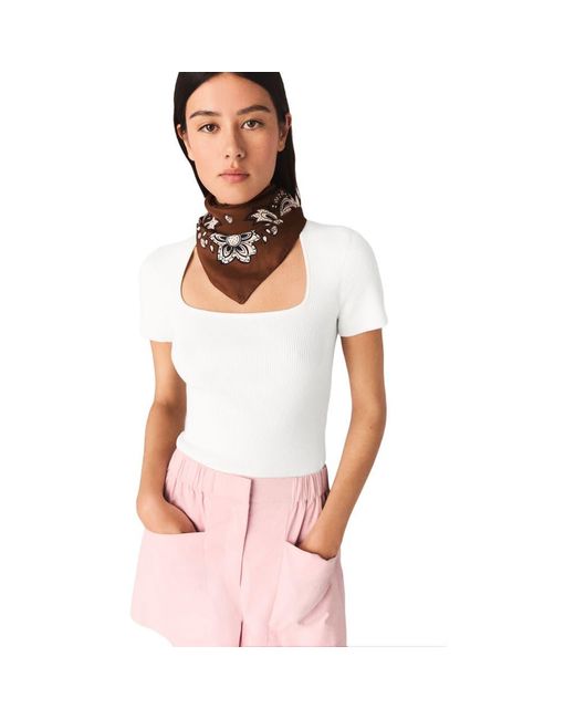 Maje Pink Square-Neck Ribbed Sweater