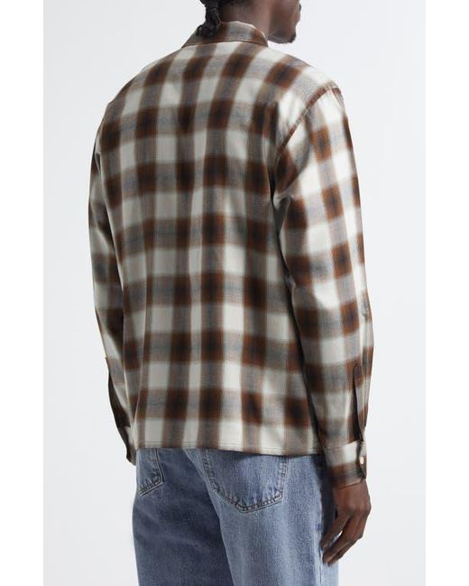 Second Layer Brown Check Relaxed Fit Zip-Up Shirt for men