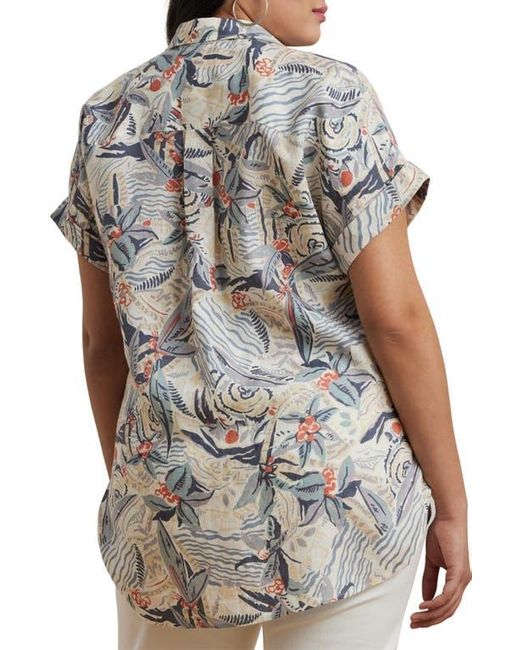 Ralph Lauren Gray Beach Print Relaxed Fit Short Sleeve Linen Button-Up Shirt