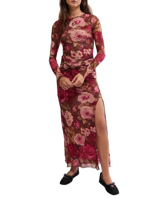 Free People Red Gianni Long Sleeve Stretch Mesh Body-Con Dress