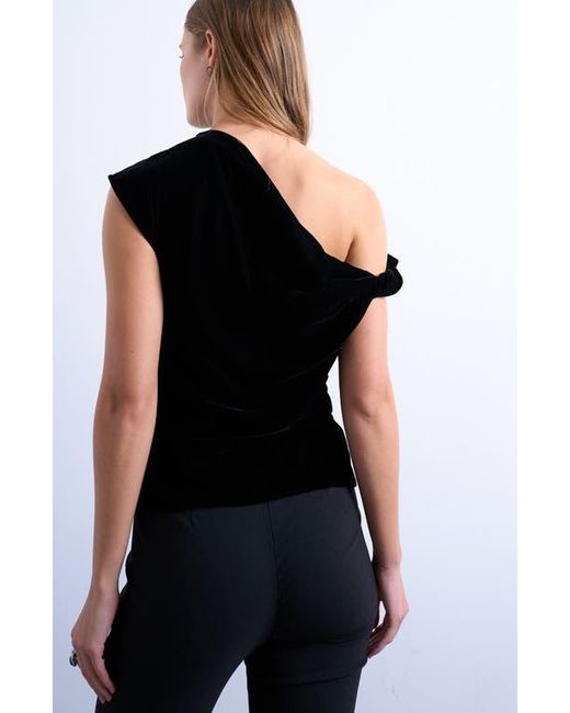 TOPSHOP Black Twist One-Shoulder Velvet Top