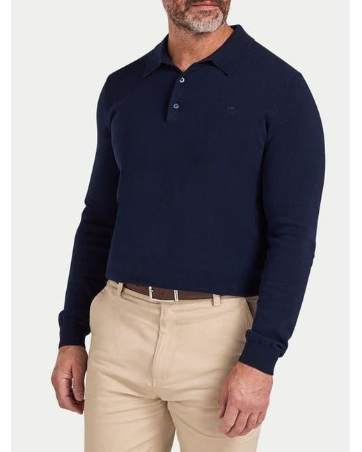 Raging Bull Blue Long Sleeve Knitted Polo Shirt for men