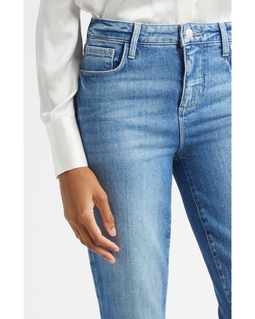 L'Agence Blue Ruth Raw Hem Straight Leg Jeans