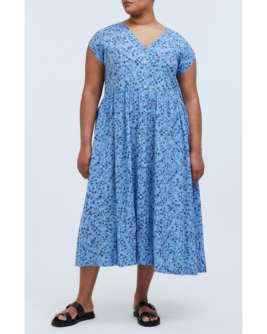 Madewell Blue Floral Button Front Midi Dress