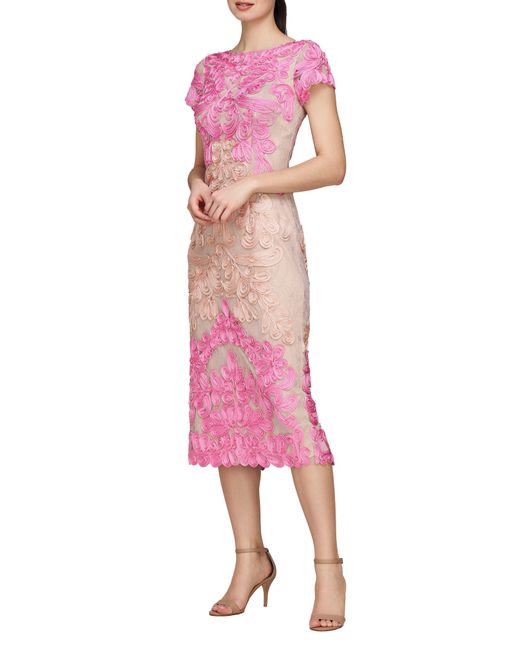 JS Collections Pink Soutache Lace Cocktail Dress