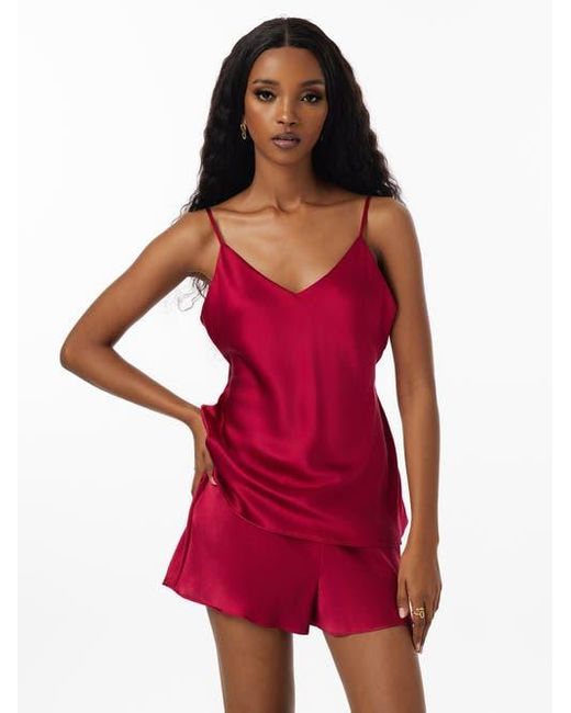 Siksilk Red Silk Spaghetti Strap Camisole Pajama Set