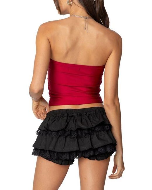 Edikted Red Maxeen Shiny Ruched Tube Top