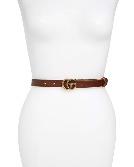 Gucci Thin GG Leather Belt in Brown - Save 3% - Lyst