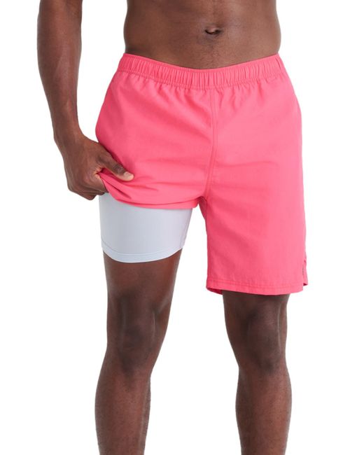 Saxx Underwear Co. Go Coastal Swim Trunks in Pink for Men | Lyst
