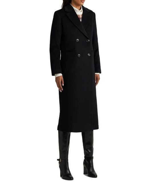 Ralph Lauren Women's Black Double Breasted Wool Blend Reefer Coat