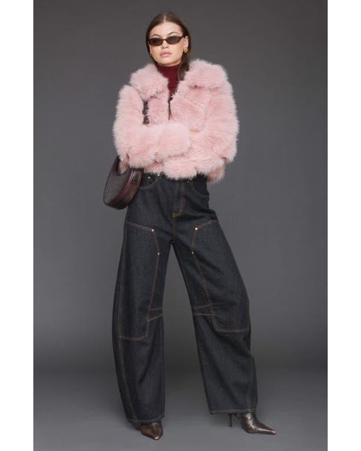 Avec Les Filles Pink Faux Fur Crop Jacket